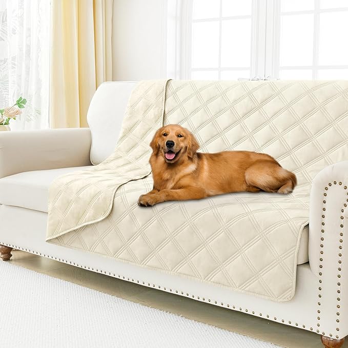 Smiry Waterproof Dog Bed Cover Blanket 52x82, Soft Reversible Pet Blanket, Washable Leakproof Cats Dogs Couch Cover for Sofa, Couch, Furniture, Beige/Beige