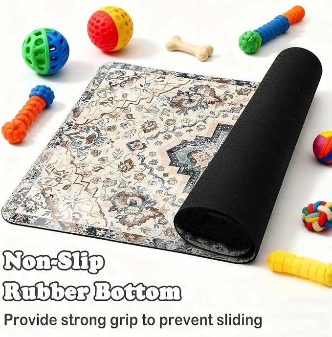 Dog Food Mat for Pet Cat Food Mat, Boho Absorbent Quick Dry Dog Bowl Mats for Food and Water, Non-Slip Cat Pet Feeding Mats for Floor Placemats 12"x20"