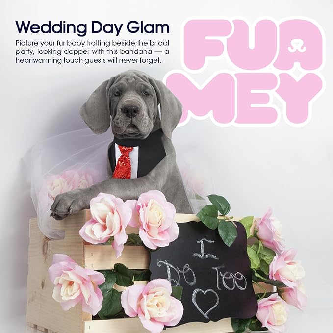 FUAMEY Dog Tie Bandanas,Formal Dogs Wedding Tuxedo Attire Puppy Collar with Ties Birthday Puppy Costume Adjustable Party Ball Tux,Doggies Valentines Cosplay for Small Medium Large Pet L