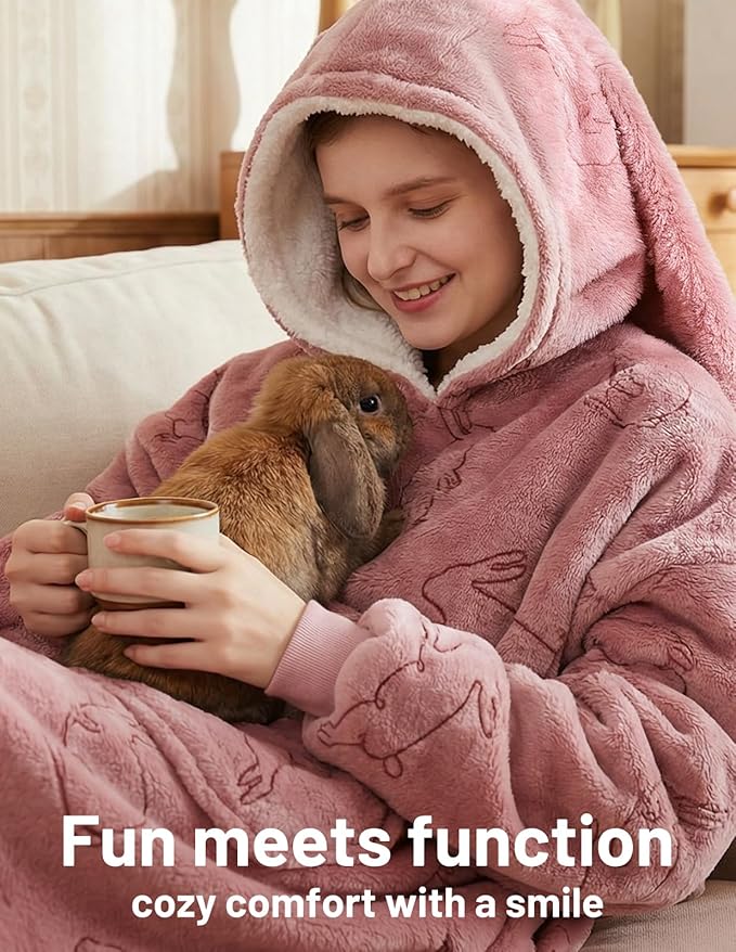 Mewaii Wearable Blanket Hoodie for Adults, Warm Sherpa & Soft Flannel Long Sweatshirt with Giant Pocket, Cozy Gifts for Women