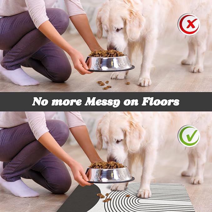 Dog Food Mats for Floors Waterproof, Cat Water Bowl Mats Pet Feeding Absorbent Mat Placemats for Food and Water Black Bohemia 24 * 32 inch