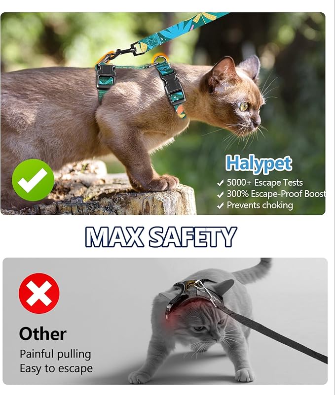 Halypet Cat Harness and Leash Set, Escape Proof [3 in 1 Adjustable & Lightweight] Cat Harness, Soft Comfortable Kitten Harness for Cats Safe, Easy to Wear, Outdoor Walking Travel