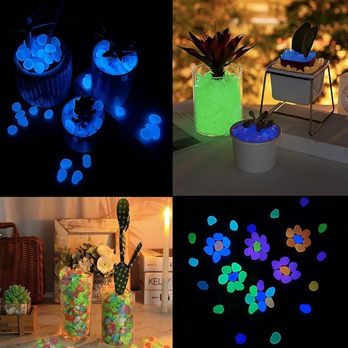 Glow in The Dark Stones 1000 Pcs Glow Pebbles Aquarium Rocks for Fish Tank Lawn Yard Garden Walkway Plant Pots (Rainbow)