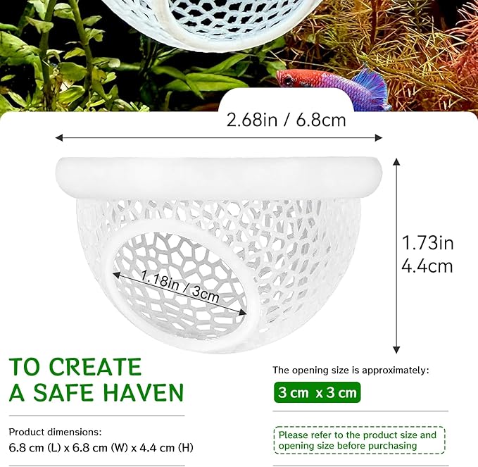 Aquarium Betta Fish Feeding Station, Floating Ring with Cave Hammock, Fish Hide Decoration, White