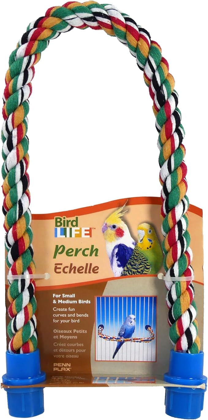 PENN-PLAX Bird Life Multicolored and Flexible Rope Perch – Create Fun, Colorful Curves and Bends – Great for Small and Medium Birds – 21” Long