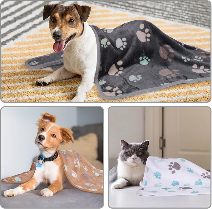 Dono 1 Pack 3 Dog Blankets for Small Dogs, Soft Fluffy Paw Print Pattern Fleece Pet Blanket Warm Sleep Mat, Puppy Kitten Blanket Doggy Mat for Dog Cat Kitten Doggy -23 * 16in