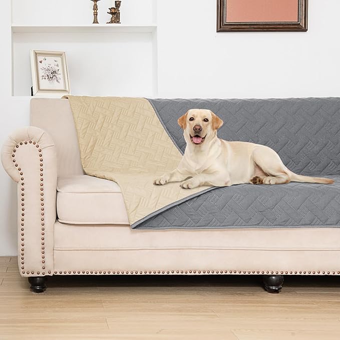 BOCTOPUG Dog Bed Cover for Pets Blankets Rug Pads for Couch Protection Waterproof Bed Covers Dog Blanket Furniture Protector Reusable Changing Pad (Dark Grey+Beige, 82"x102")