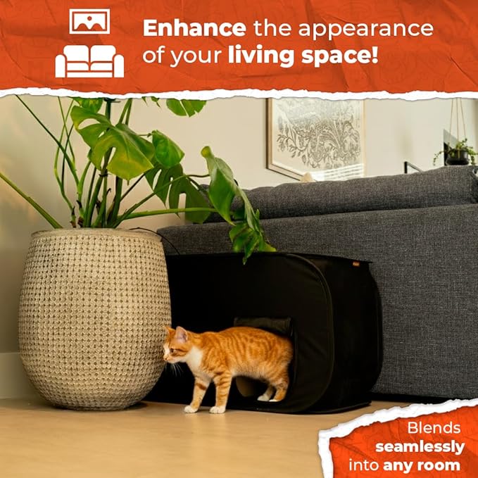 Cat Litter Box Enclosure, Dog Proof, Discreet and Hidden Litter Box, Kitty Litter Trap Design with Easy-Clean Feature, Scoop and Deodorizer Storage Pockets, Lightweight and Waterproof