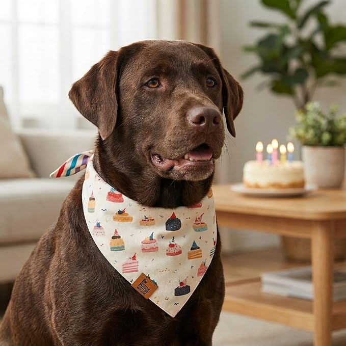 Birthday Dog Bandanas Extra Large, Reversible Colorful Cakes Stripes,Soft Breathable Adjustable Scarf for Large Extra Large Dogs, Boy Girl Party Outfit Accessory Gift