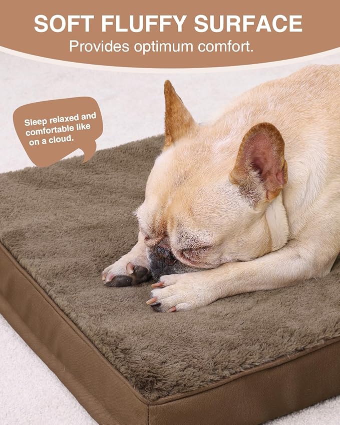 KSIIA Orthopedic Dog Bed Crate Waterproof Pet Mats for Small Dogs Deluxe Plush Washable Pet Bed with Egg Crate Foam & Removable Cover, 23 x 17 Inch, Brown