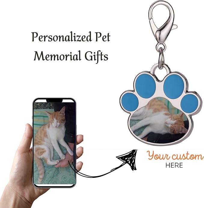 Custom Pet Photo Keychain Personalized Photo Pawprint Dog Tag Keychain Engraved Keyring Animal Pet Lover