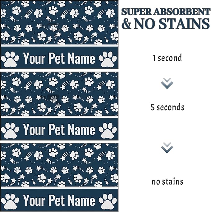 Personalized Dog Food Mat Custom Pet Feeding Absorbent Mats for Floor Customized Cat Water Bowl Placemats Non-Slip Washable Dog Mat for Food and Water