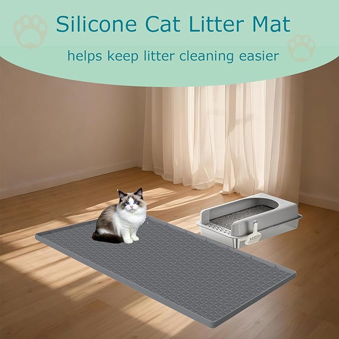 Cat Litter Mat for Litter Box, Silicone Large Cat Litter Trapping Mat - 51.2x25.6 in, Waterproof & Non-Slip, Durable & Easy Clean, Gray