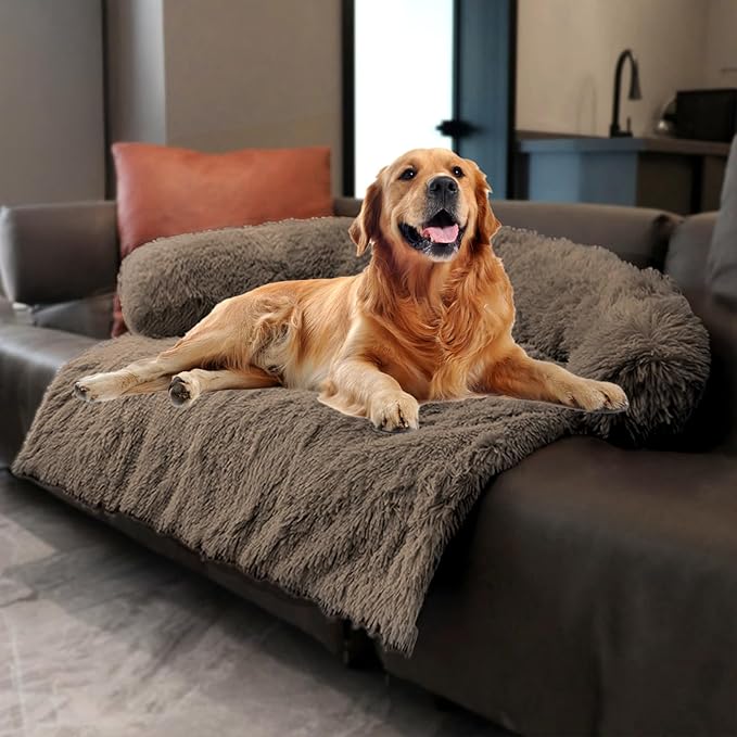 Tinaco Calming Dogs/Cats Bed Mats, Dog Pad Washable Removable Couch Cover, Plush Long Fur Mat for Pets, Waterproof Lining, Perfect for Small, Medium and Large Dogs and Cats (Desert Brown, 45"x37")
