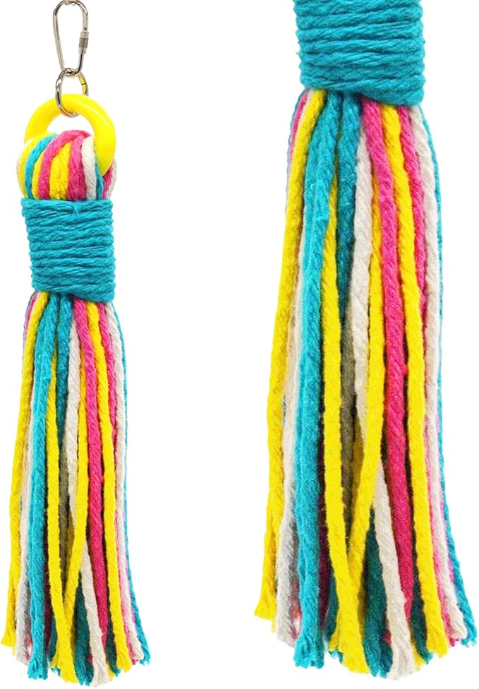 Sweet Feet and Beak Platinum Tweeter Weave Bird Toys - Perfect Cage Toy for Playing & Preening - Colorful, Safe, Cotton Rope - Birds Cage Playground Accessories & Supplies - Parrot Toys (Large)