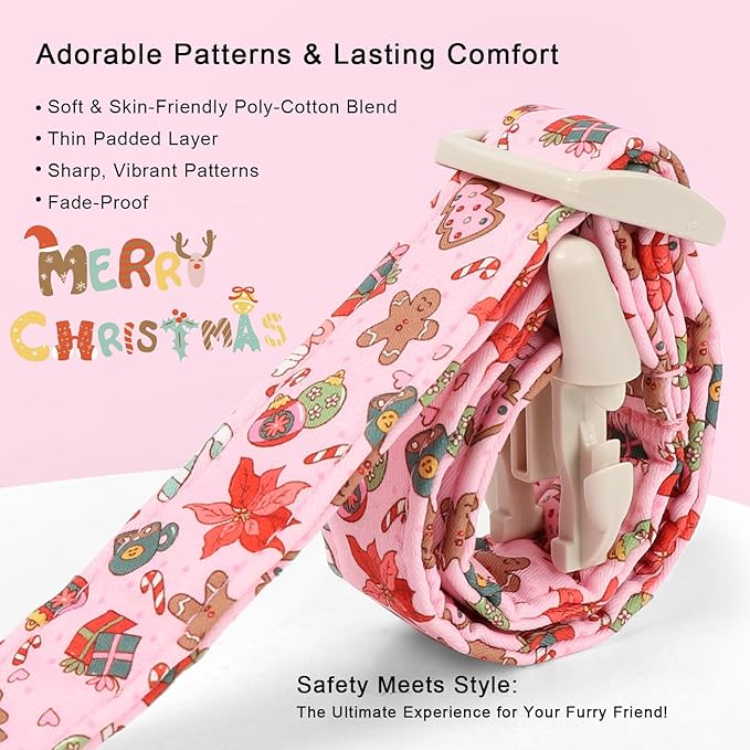 Christmas Dog Collar - Cute Pink Cozy Christmas Puppy Collar with Safety Buckle, Soft Adjustable Holiday Dog Collars for Small Medium Large Dogs S