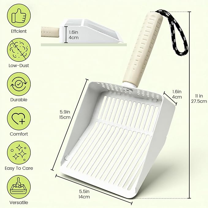Metal Cat Litter Scooper with Holder, Stainless Steel Metal Litter Scoop Includes Portable Small Broom and Dustpan Set, Speed Sifter Cat Litter Scoop Captures All Clumps, Non-Slip Handle, Easy Clean