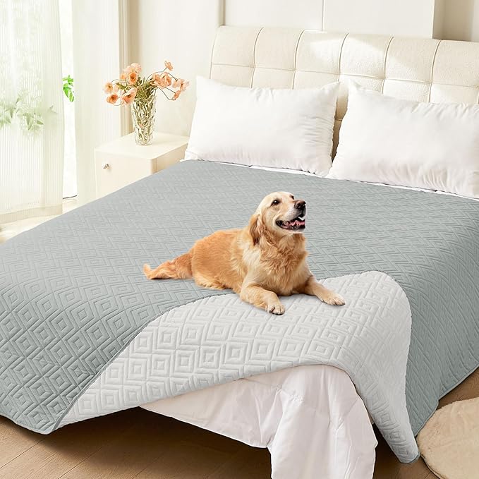 hyha Waterproof Dog Blanket, Soft Pet Bed Blankets, Waterproof Sofa Couch Cover for Dogs Washable, Reversible Pet Couch Covers for Sofa Furniture (82x102 Inch, Grey/Light Grey)