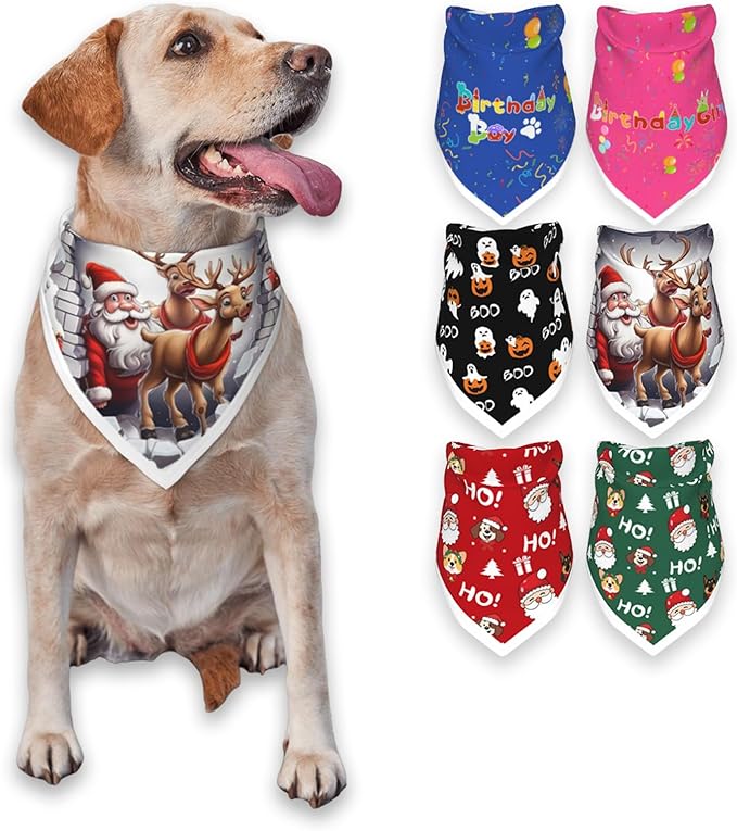 Christmas Dog Bandanas,Reflective Dog Bandana for Night Safety,Adjustable Santa Claus Dog Scarf Triangle Boy and Girl Pet Scarves for Medium Dogs,White,M