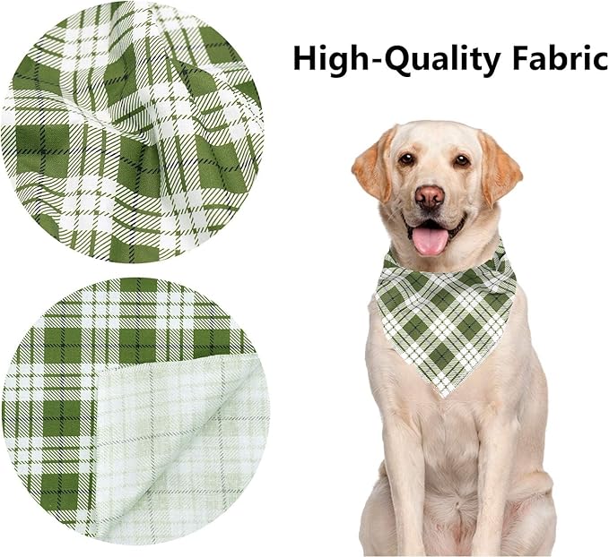 ARING PET Christmas Dog Bandanas, Green White Plaid Triangle Scarf for Puppy Small Medium Large Boy Girl Dogs-S