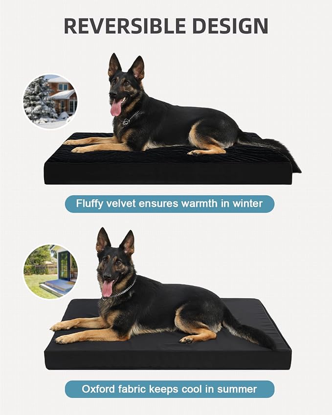 KSIIA Orthopedic Dog Bed Crate Waterproof Pet Mats for Extra Large Dogs Deluxe Plush Washable Pet Bed with Egg Crate Foam & Removable Cover, 47 x 29 Inch, Black