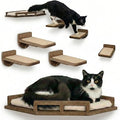 INICIO Cat Wall Shelves - Safe and Sturdy Cat Wall Furniture - Stylish Natural Wood Corner Shelf with 3 Steps for Cats up to 15lbs - Cushioned Perch and Stairs for Climbing and Playing - Dark Brown