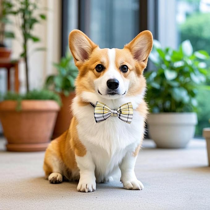 PET SHOW 8pcs Plaid Small Dogs Collar Bow Ties Puppies Cats Collar Charms Accessories Slides Attachment Bowties for Birthday Wedding Parties Assorted