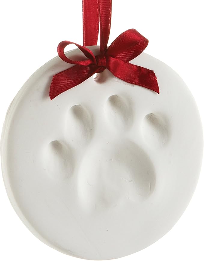 Pearhead Clay Pawprint Christmas Ornament, Pet Owner Holiday Gift, Dog or Cat Paw Print Keepsake, DIY Pawprint Hanging Ornament, Classic Red Ribbon