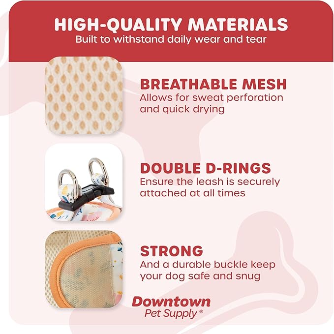 Downtown Pet Supply Step-in Dog Harness – No Pull, Adjustable Padded Mesh with Reflective Trim, Secure Buckle Strap – Comfortable & Breathable Small Dog Harness, Small, Floral