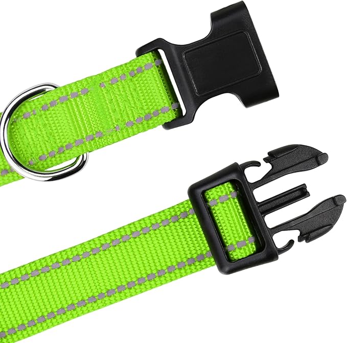 TagME Reflective Nylon Dog Collars, Adjustable Classic Collar with Quick Release Buckle for Puppy, Green, 3/8" Width