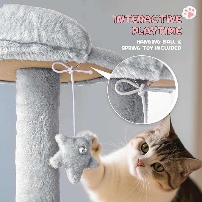 MoNiBloom 70 Inch Cat Tree Tower for Indoor Cats Large Adults, Tall Cat Tower with Scratching Post, Multi-Level Furniture Activity Center with Cat Condo Pet Play House, Light Grey