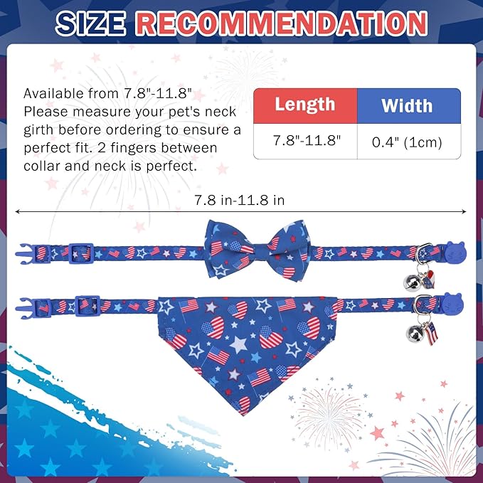 SCENEREAL Independence Cat Collar with Bells, 2 Pack Breakaway Cat Collars with Removable Bowtie Bandana, Adjustable Cute Kitten Collar for Pet Small Dogs Boys Girls