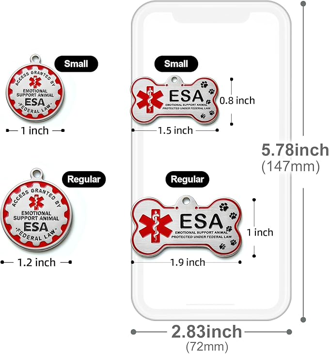 HOPELF Engraved Personalized ESA Tag - Custom Emotional Support Animal Tags for Dogs and Cats - Essential Therapy Pet Name Badge for Collars, Vests, Harnesses - for Most Breeds