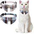 Cat Collar with Bells Breakaway, Shirt Cat Collar for Girl Boy Cats with Removable Bow Tie Collar, 2 Pack Cute Plaid Kitten Collar Bowtie for Female Male Puppy Pets Safety Adjustable