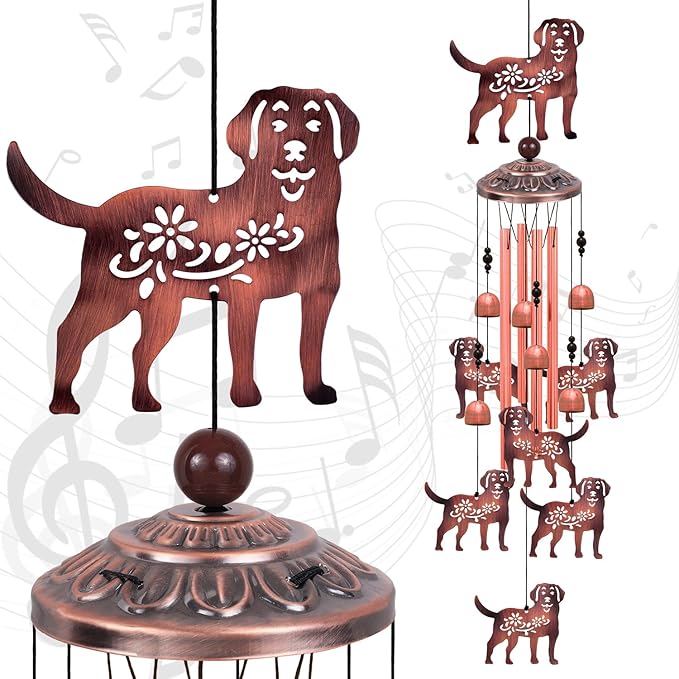 Outdoor Dog Wind Chimes, Gifts for Mom & Grandma & Woman & Family & Neighbor, Dogs Decoration for Home,Garden,Balconies,Room,Patio,Indoor, Mobile Wind Catcher, Memorial Windchime, Blessing Wind Bells