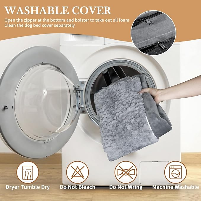 Comfort Expression Orthopedic Dog Bed for Medium Dogs 28x19 Inch, Waterproof Supportive Egg Crate Foam Medium Pet Bed with Removable Bolsters, Dog Couch with Washable Cover & Non-Slip Bottom, Grey
