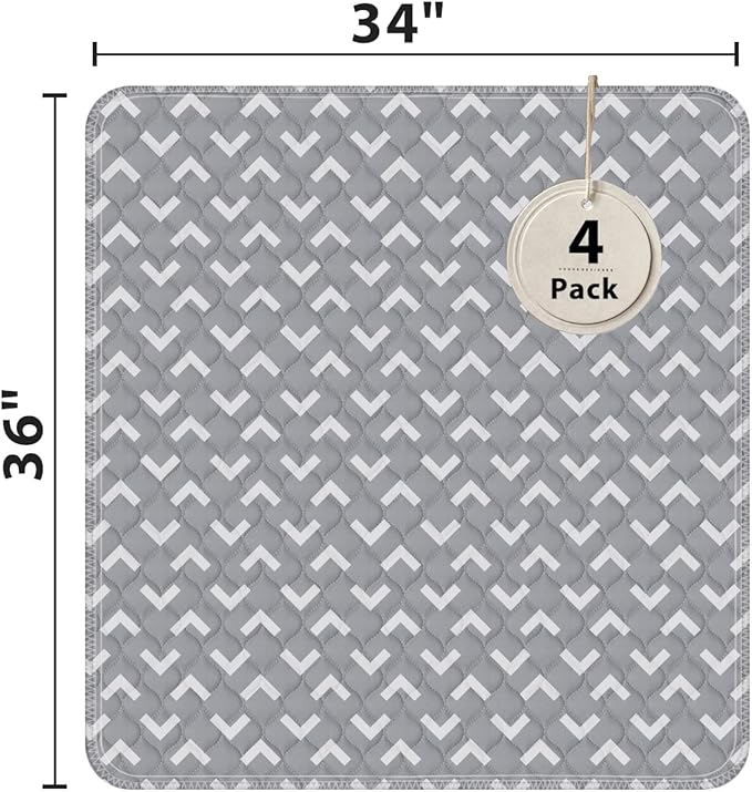Non-Slip Bed Pads for Incontinence Washable (34" x 36"|4 Pack), Waterproof Bed Pads, Bed Wetting Pads for Bed, Sofa, Floor, Resuable Underpads for Adults, Seniors, Pet
