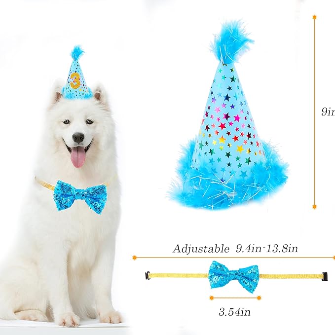Dog Birthday Party Supplies, Adjustable Dog Bandana Set with Hat, Banner, Balloons and Bow Tie for Party Decorations Festive Accessories Party Photos & Celebrations- Large Medium Small Pet Puppy Dogs