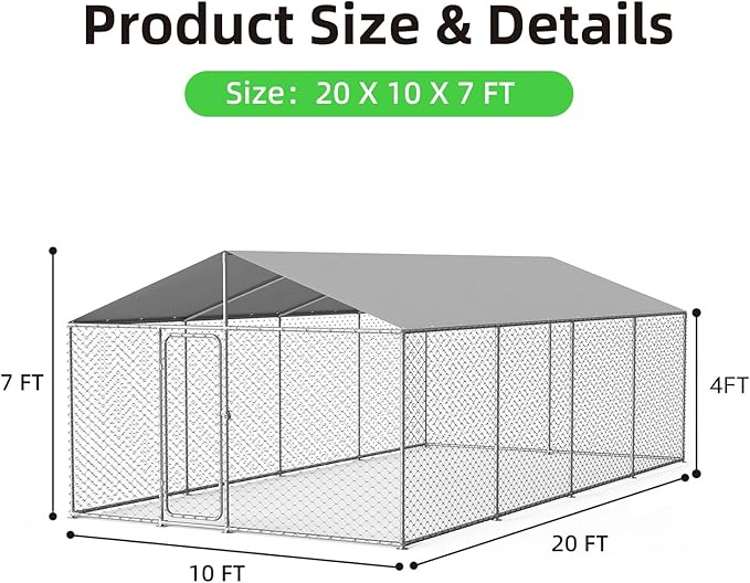 20'x10' Large Outdoor Dog Kennel, Heavy Duty Dog Enclosure with Roof, Weather Resistant Cover and Security Lock (240"x120")