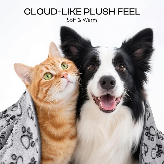 Luciphia 1 Pack 6 Dog Blankets Cat Soft Fluffy Fleece Pet Blanket Warm Cute Print Design Puppy Kitten Doggy Paw Grey Small(23"x16")