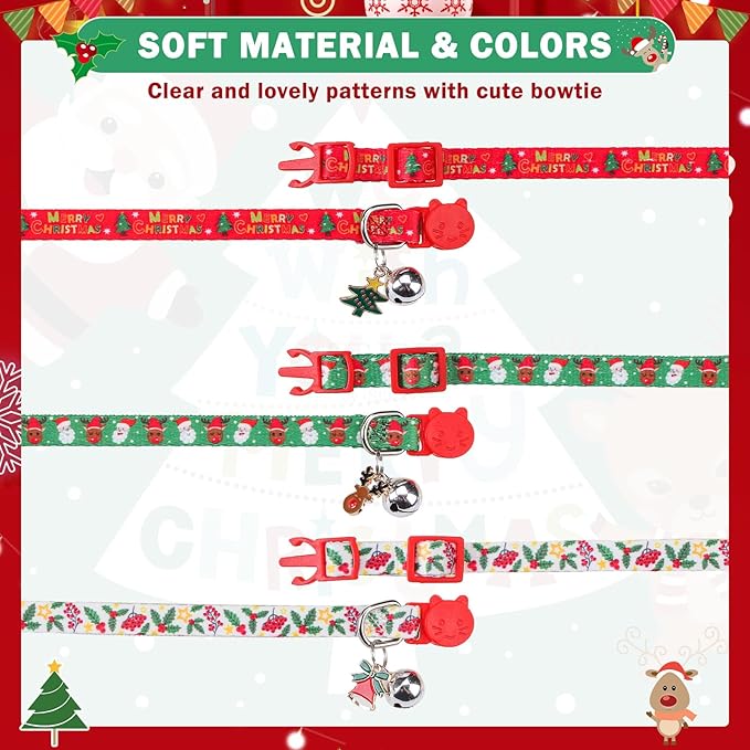 SCENEREAL Christmas Breakaway Cat Collar with Bells, Safety Buckle Soft Adjustable Cats Collars for Daily Wearing, Kitten Puppy Personalised Collars for Dogs Girl Boy