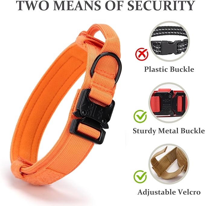 Tactical Dog Collar, Adjustable Military Training Nylon Dog Collar with Control Handle and Heavy Quick-Release Metal Buckle for Small Medium Large Dogs, Orange M