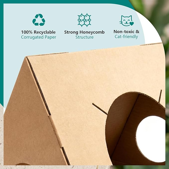 Modular Cardboard Cat Condo System, Triangle Cat Tunnel Module, Foldable Stackable DIY Cat House for Indoor Cats