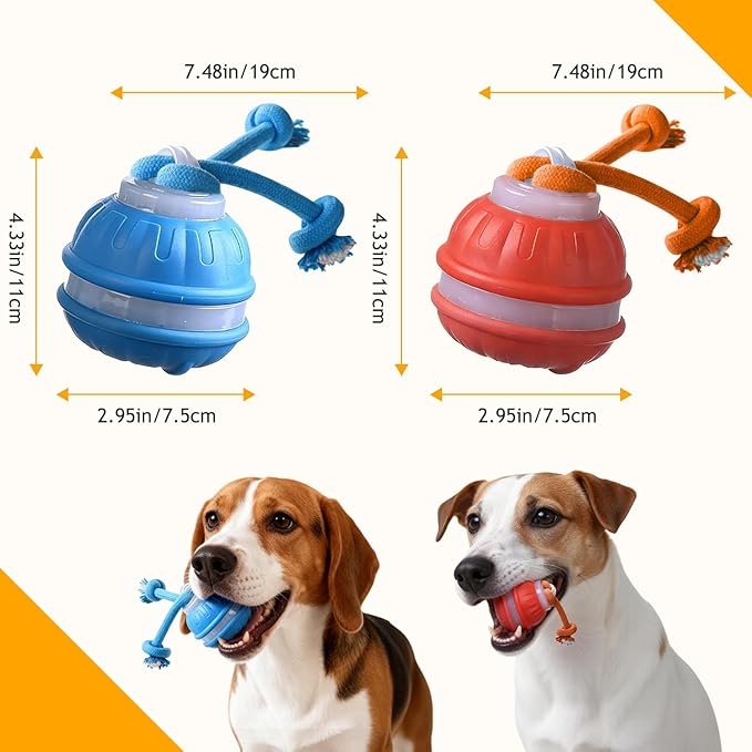 2Pcs Zealburst Dog Toy, Interactive Dog Toys, 360°Interactive Smart Rolling Pet Ball, USB Rechargeable Smart Motion for Bored Pet Cats Dogs, Interactive Dog Balls (Orange+Blue)
