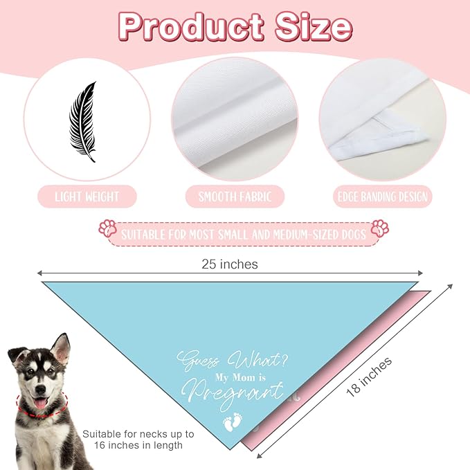 2 Packs Baby Announcements Ideas Guess What? My Mom is Pregnant Pregnancy Announcement Dog Bandana Gender Reveal Pet Dog Triangle Scarf Accessories for Small Medium Large Dogs Cats