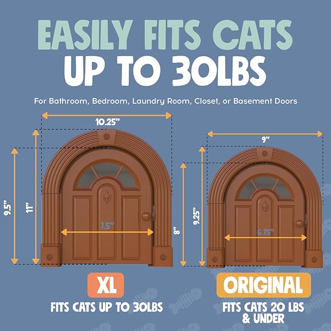 Purrfect Portal Meow Manor® XL Interior Cat Door – No-Flap Pet Door for Interior Doors, Easy DIY Installation, Cat Door for Cats up to 30 lbs, Brown