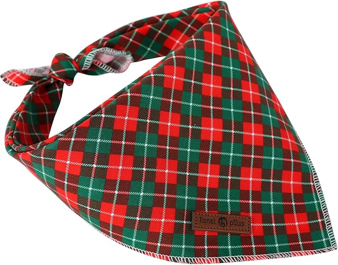 Lionet Paws Cotton Christmas Dog Bandanas,Red Green Grid Comfortable Dog Bandana Bibs Scarf Dogs Kerchief,Autumn Scarves for Small Medium Dogs Pets