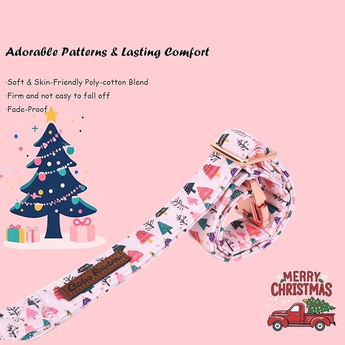 Christmas Dog Collar, Pink Christmas Tree Soft Comfortable Collars with Bow Adjustable Pet Collar with Premium Metal Buckle Puppy Necklace for X-Small Girl Dogs