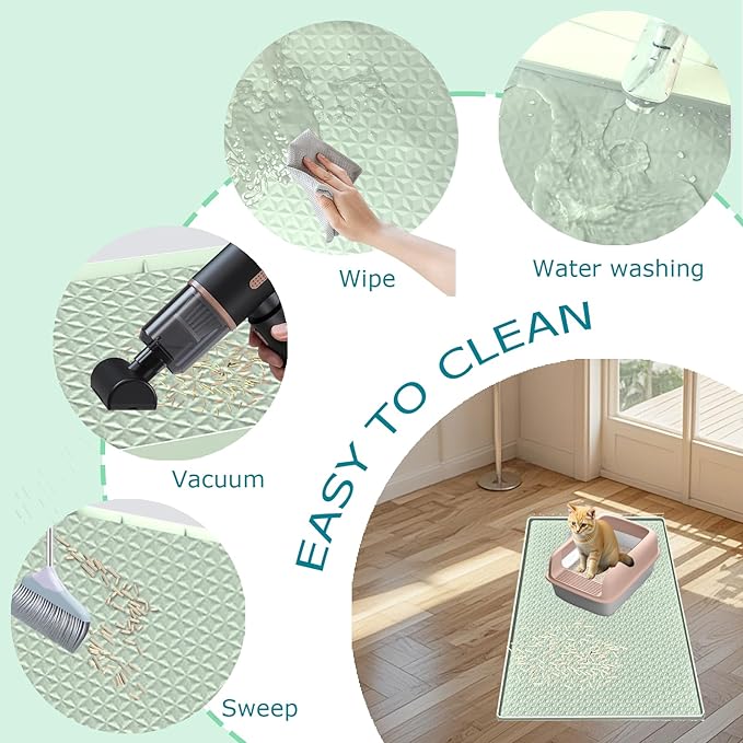 Cat Litter Mat for Litter Box, Silicone Large Cat Litter Trapping Mat - 51.2x25.6 in, Waterproof & Non-Slip, Durable & Easy Clean, Green