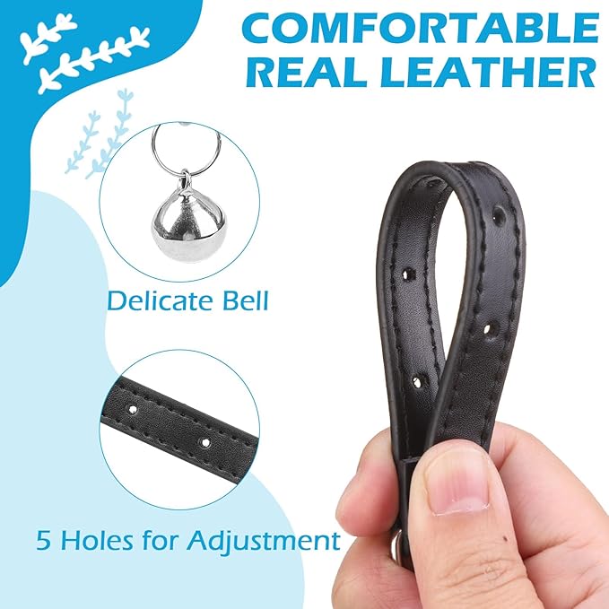 EXPAWLORER Cat Collar Leather with Bell and Safety Elastic Belt,Personalized Rhinestones Bling Adjustable Collars for Cats Kitty and Small Dogs,Pearl cat Collar Black (Pearl)